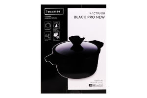 Каструля Black Pro New 2,7л алюміній антипригарне покриття з кришкою d20см Lessner