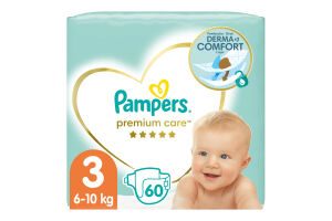 Підгузники дитячі одноразові 6-10кг 3 Premium Care Pampers 60шт