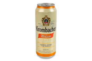 Пиво 500мл 5.3% світле пшеничне нефільтроване пастеризоване Weizen Krombacher з/б