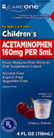 CareOne Children's Acetaminophen Fever Reducer/Pain Reliever Oral Suspension Liquid Cherry