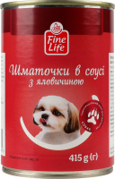 Корм консервований повнораціонний для дорослих собак Шматочки в соусі з яловичиною Fine Life з/б 415г