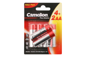 Батарейки АА 1.5V №4+2LR6BS-BP Plus Alkaline Camelion 6шт