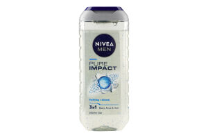 Гель для душу для тіла, обличчя та волосся 3в1 Pure impact Nivea Men 250мл