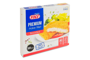 Порції рибні заморожені з філе хека в паніровці обсмажені Premium Vici к/у 300г