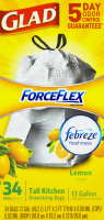 Glad ForceFlex Febreze Freshness Tall Kitchen Bags Lemon - 34 CT