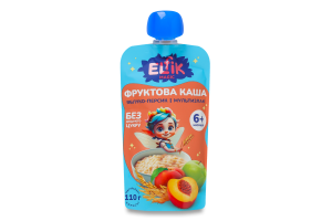 Каша фруктова для дітей від 6міс гомогенізована стерилізована Яблуко-персик-мультизлак Elfik Magic д/п 110г