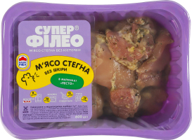 Мясо бедра цыпленка-бройлера в маринаде Песто Супер Філео б/ш б/к охл лоток 0.6кг
