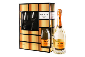 Набір Вино ігристе Просекко Міллезімато біле екстра-сухе 10,5-11,5%0,75л+бокал 2шт Канті