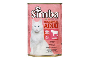 Корм д/дорослих котів шматочки з яловичини в соусі 415г ж/б Сімба