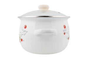 Каструля Лайм біла 4,25л емальована сферична з н/ж обідком та скляною кришкою І61915/2 Ідилія