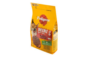 Корм сухой полнорационный для взрослых собак малых пород Mini С говядиной и овощами Pedigree м/у 1.4кг