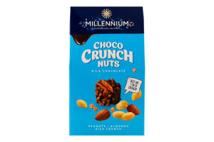 Конфеты шоколадные молочные с арахисом миндалем и рисовыми шариками Choco Crunch Millennium к/у 100г