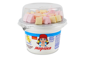 Десерт творожный 5% Ваниль 140г + маршмеллоу с ароматами апельсина, клубники и персика 9г Марійка ст 149г