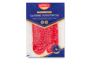 Колбаса нарезка из мяса птицы Салями Золотистая Верест с/к в/с в/у 0.075кг