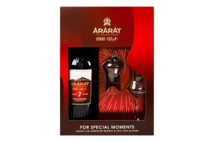 Набір подарунковий Бренді 0.7л 40% вірменський 7років Ani + 2 склянки Tulip Ararat 1шт