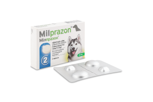 Таблетки д/собак більше 5кг від гельмінтів з смаком м"яса 2шт Мілпразон