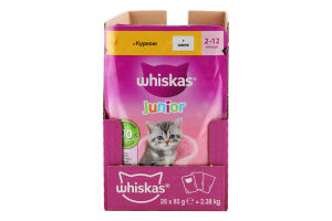 Корм консервированный полнорационный для котят С курицей в желе Junior Whiskas д/п 85г