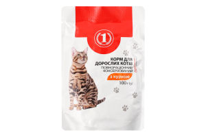 Корм консервированый полнорационный для взрослых котов с курицей ТМ "1" д/п 100г