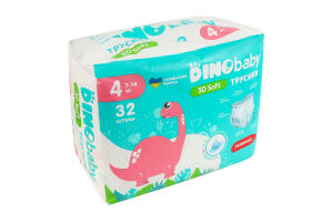 Трусики-подгузники для детей 7-14кг 4 3D Soft Dinobaby 32шт