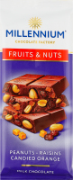 Шоколад молочний з арахісом, цукатами, родзинками та мигдалем Fruits&Nuts Millennium м/у 90г
