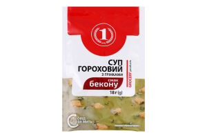 Суп быстрого приготовления гороховый с гренками со вкусом бекона ТМ "1" м/у 18г