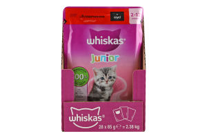 Корм консервированный полнорационный для котят С говядиной в соусе Junior Whiskas д/п 85г