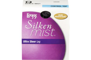 L'eggs Silken Mist Ultra Sheer Leg Control Top Run Resistant Black Mist Q