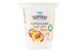 Йогурт 1.5% десертний з фруктовим наповнювачем Персик Карпатський Галичина ст 115г