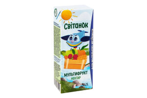 Нектар освітлений пастеризований Мультифрукт Світанок т/п 0.2л