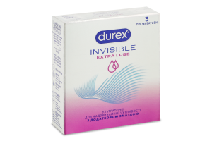 Презервативы латексные ультратонкие с силиконовой смазкой Invisible Extra lube Durex 3шт