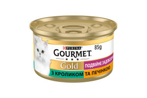 Корм консервированный полнорационный для взрослых котов с кроликом и печенью Двойное удовольствие Gold Gourmet ж/б 85г