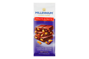 Шоколад молочный с арахисом, цукатами, изюмом и миндалем Fruits&Nuts Millennium м/у 90г