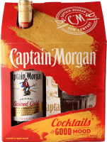 Набор Напиток алкогольный 1л 35% на основе карибского рома Spiced gold + 1 стакан 340мл Captain Morgan к/у 2шт