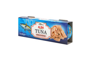 Тунець шматочками у власному соку 3*65г ж/б з ключем Alba Food