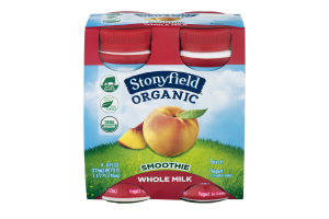 Stonyfield Organic Whole Milk Yogurt Smoothie Peach - 4 PK