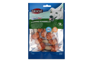 Ласощі д/собак Дента Фан Гантель жувальна з куркою та рисом 100г Тріксі