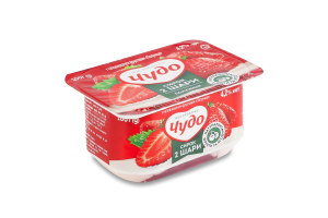 Творожок 4.2% взбитый с наполнителем фруктовым двухслойный Клубника Чудо ст 100г