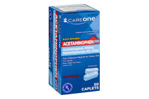 CareOne Extra Strength Acetaminophen PM Pain Reliever/Nighttime Sleep-Aid - 50 CT