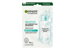Маска для лица против несовершенств кожи тканевая с салициловой кислотой Garnier Pure active 23г