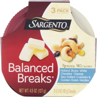 Sargento Balanced Breaks Natural Sharp White Cheddar Cheese, Sea-Salted Cashews & Golden Raisin Medley - 3 PK
