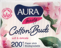 Палички ватні 200шт п/е Аура