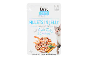 Корм вологий для дорослих котів Fillets in Jelly with Tender Tukey&Shrimps Care Brit д/п 85г