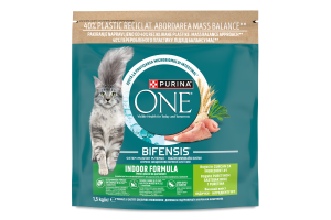 Корм сухой полнорационный для взрослых котов с индейкой Indoor formula Bifensis Purina One д/п 1.5кг