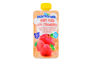 Пюре для детей от 5мес гомогенизированное стерилизованное из яблок и клубники с витамином С Hamanek д/п 120г