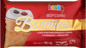 Мороженое 12% со вкусоароматическим наполнителем Шоколад и наполнителем с ароматом вишни Великан Laska м/у 100г