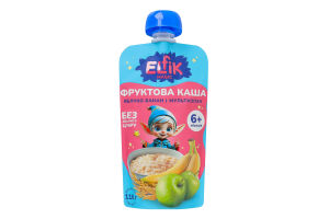 Каша фруктовая для детей от 6мес гомогенизированная стерилизованная Яблоко-банан-мультизлак Elfik Magic д/п 110г