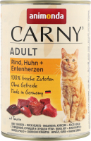 Корм д/котів з яловичою куркою та качиними серцями 400г ж/б Карні