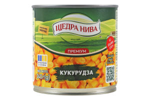 Кукуруза сахарная из целых зерен консервированная стерилизованная Суперсладкая Премиум Щедра нива в/с ж/б 340г