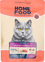 Корм д/дорослих котів британських та шотландських порід Індичка та качка сухий 400г Home Food
