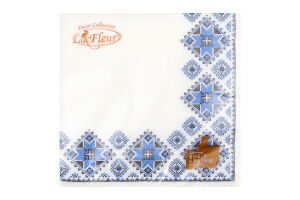 Серветки Вишивка синя 33*33см 2шари 16шт Ла Фльор